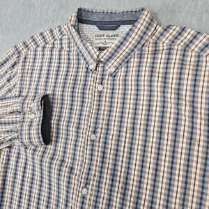 Cody James Shirt Mens 2XL Brown Blue Plaid Button-Up Long Sleeve Collared